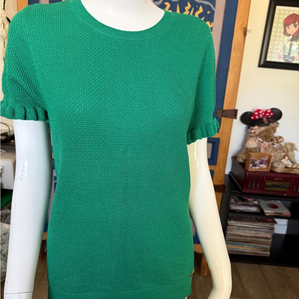 Anne Klein Emerald Knit Top with Ruffle Sleeves